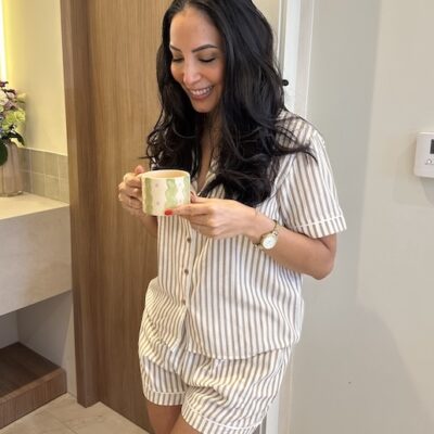 Pijama prints de rayas camel