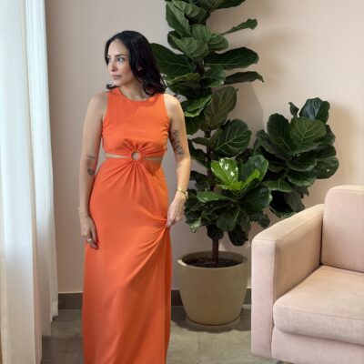 Vestido con argolla y tira color naranja