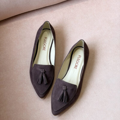 Zapatos punta mocasín con campana café oscuro