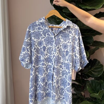 Camisero oversize print naturaleza flores azules
