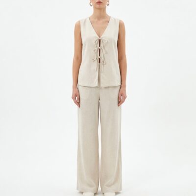 PANTALON BASICO CON BOLSILLOS COSTADOS DE LINO